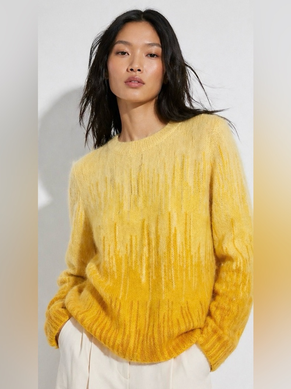 COS Yellow Gradient Mohair Wool Sweater Relaxed Knit
